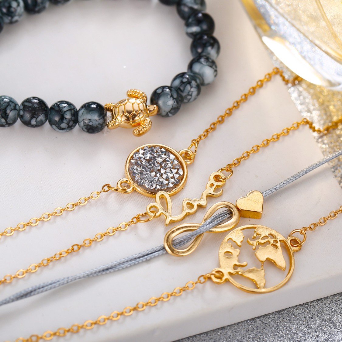 Druzy Peace & Love Around The World 5 Piece Bracelet ITALY Design