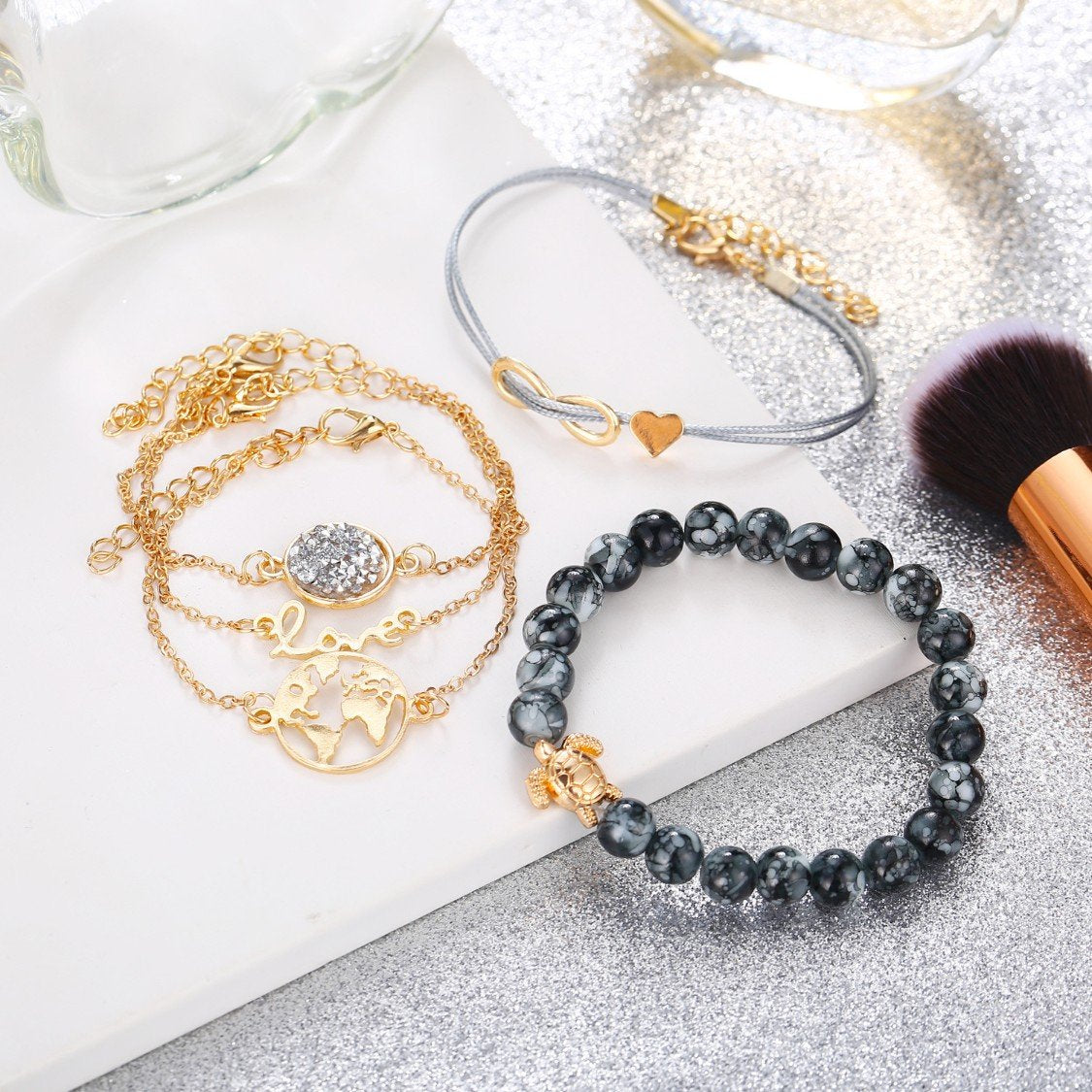 Druzy Peace & Love Around The World 5 Piece Bracelet ITALY Design