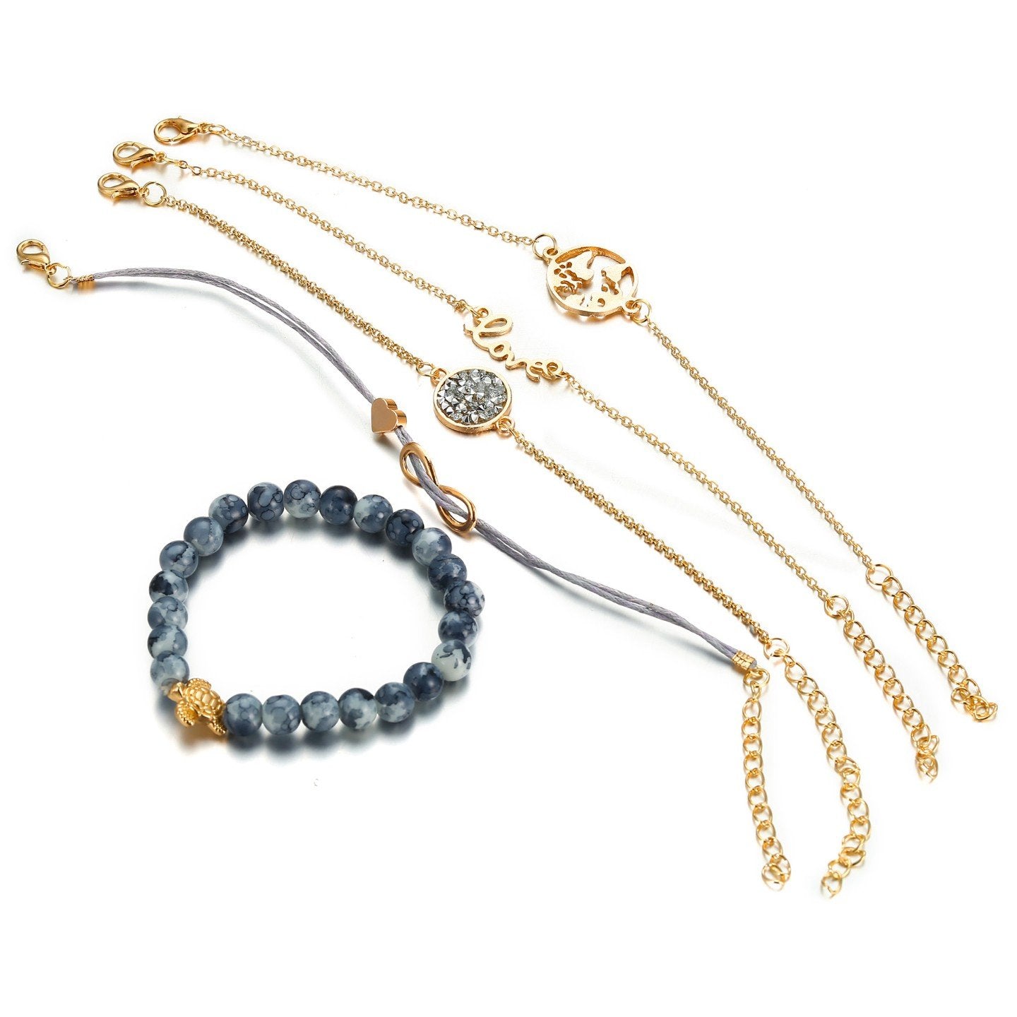 Druzy Peace & Love Around The World 5 Piece Bracelet ITALY Design
