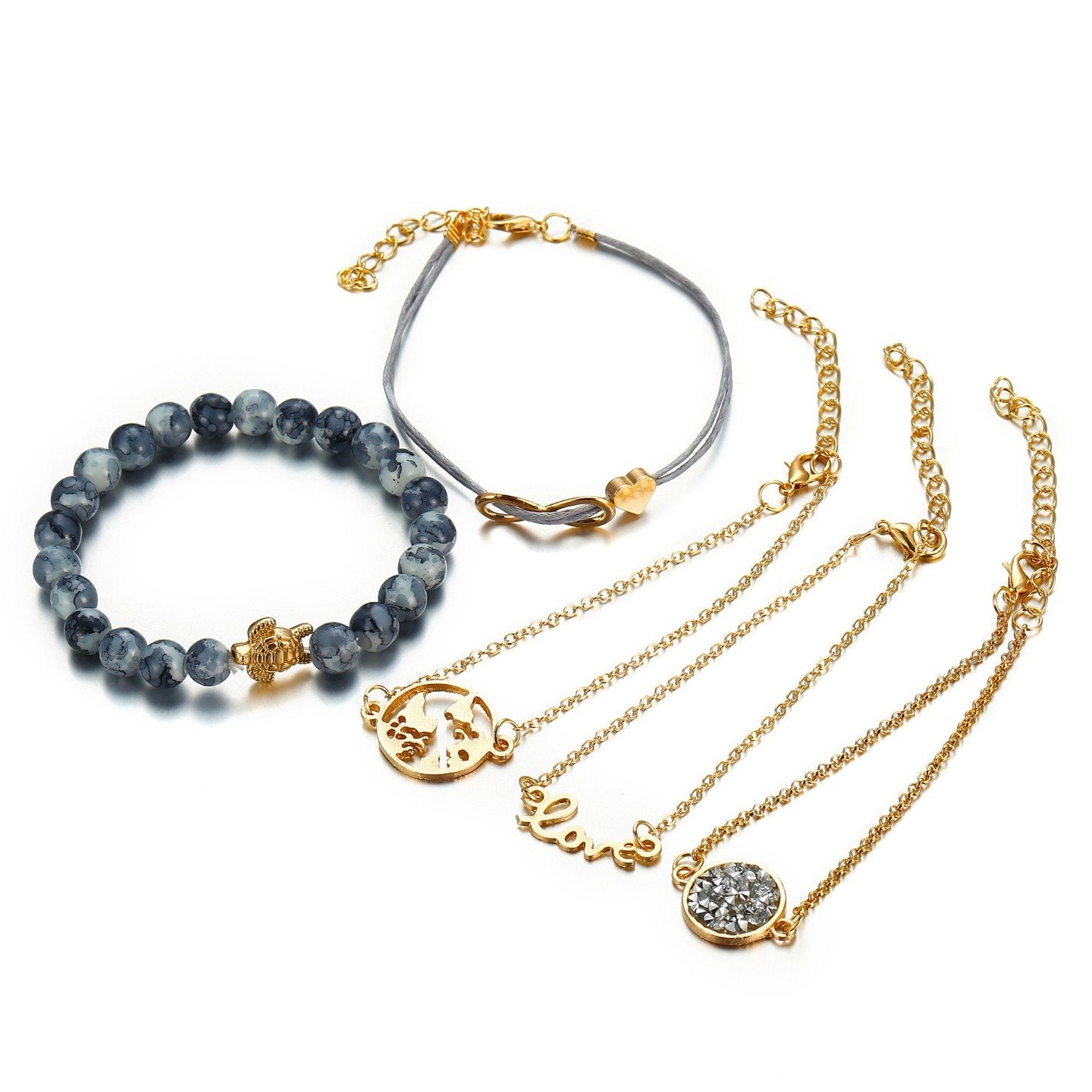 Druzy Peace & Love Around The World 5 Piece Bracelet ITALY Design