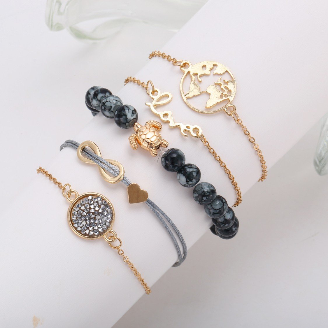 Druzy Peace & Love Around The World 5 Piece Bracelet ITALY Design