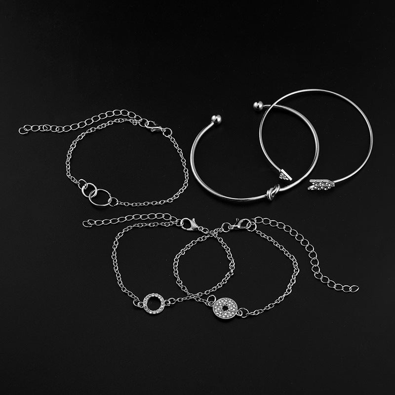 14K White Gold Tone  Love Knot Circular Minimalist Bracelet Sets