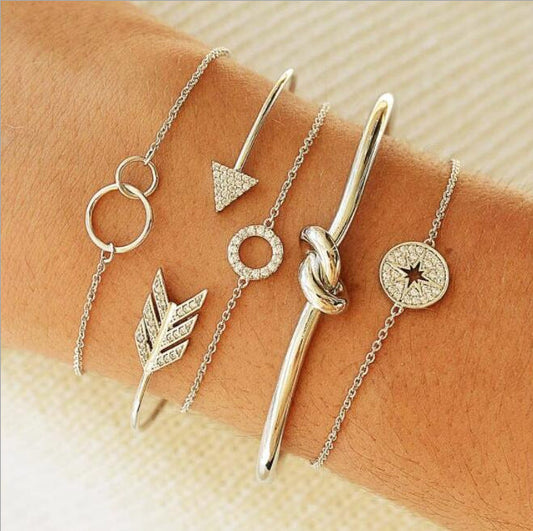 14K White Gold Tone  Love Knot Circular Minimalist Bracelet Sets