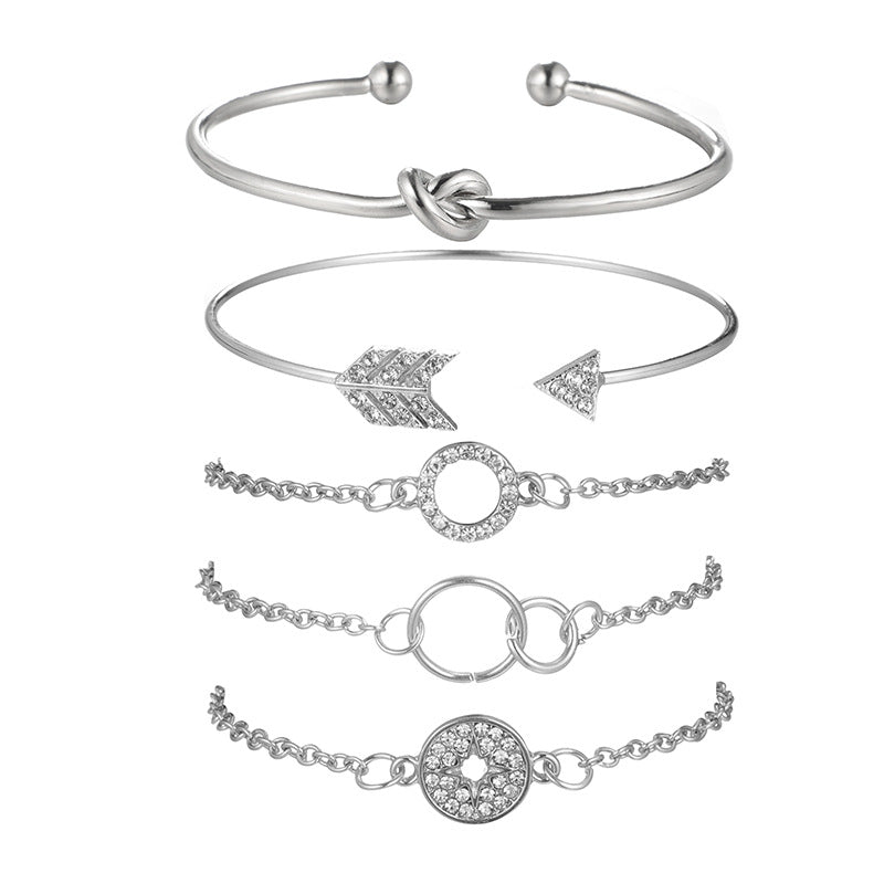 14K White Gold Tone  Love Knot Circular Minimalist Bracelet Sets