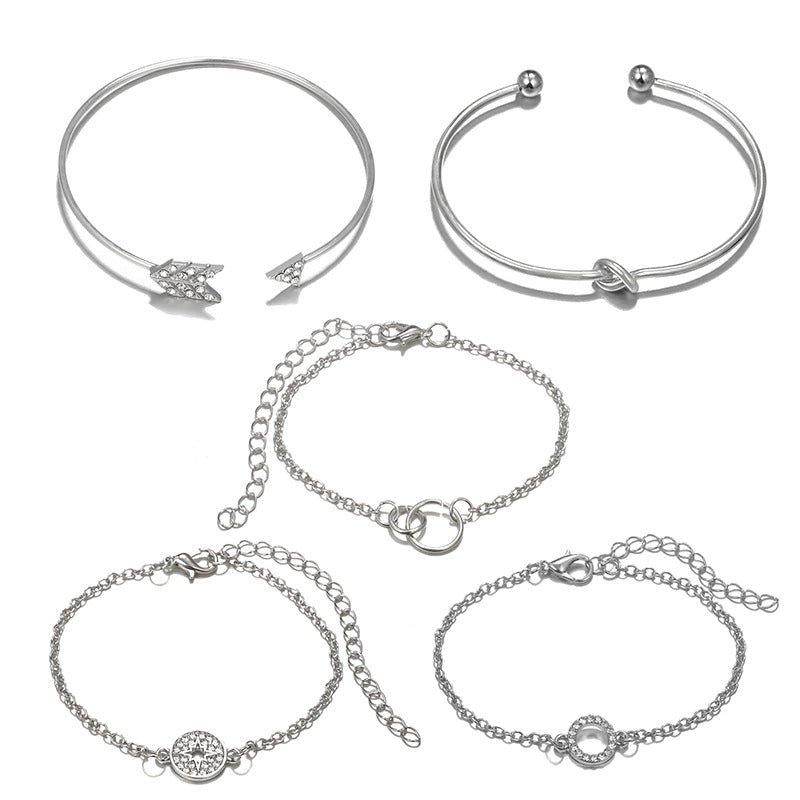 14K White Gold Tone  Love Knot Circular Minimalist Bracelet Sets