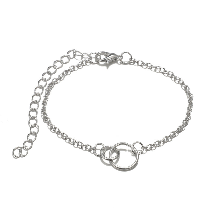 14K White Gold Tone  Love Knot Circular Minimalist Bracelet Sets