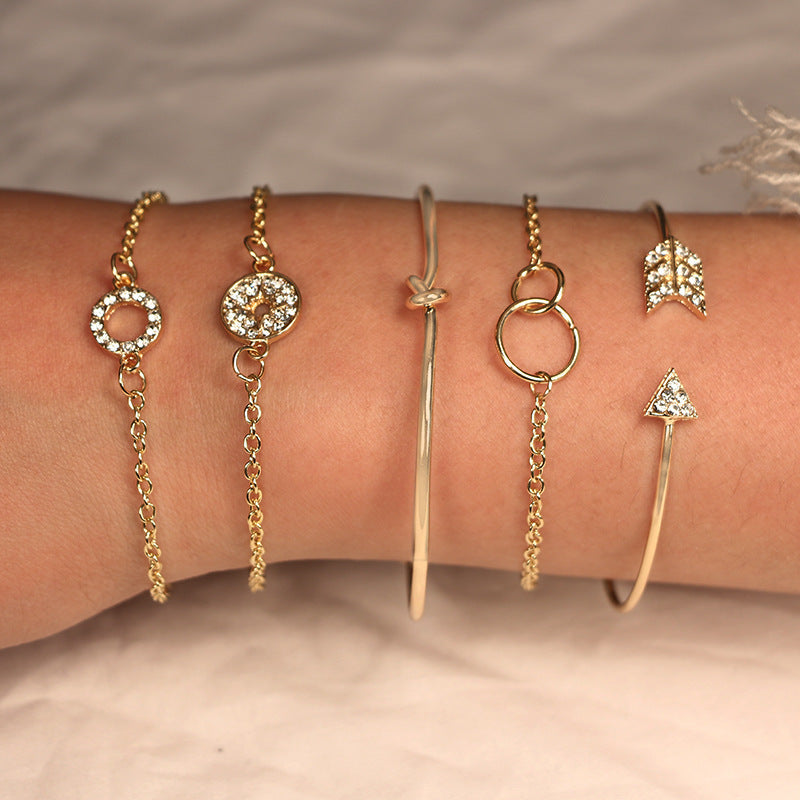 Goldtone Tone  Circular White Crystal Pav'e Minimalist Bracelet Set