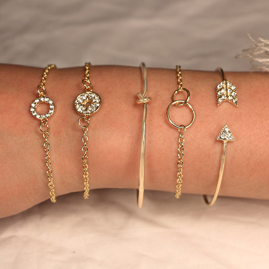 Goldtone Tone  Circular White Crystal Pav'e Minimalist Bracelet Set