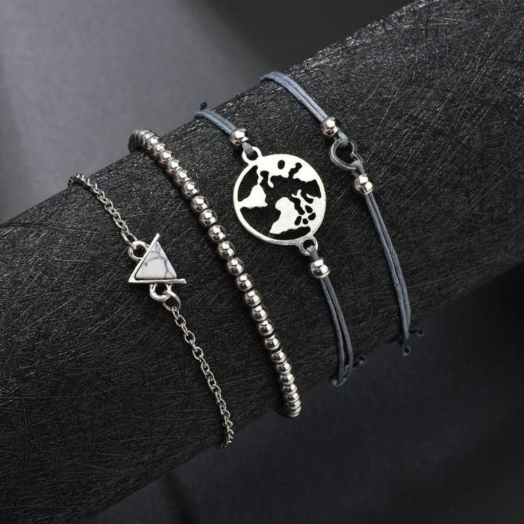 White Marble Pyramid Filigree World 4 Piece Bracelet Set ITALY Design