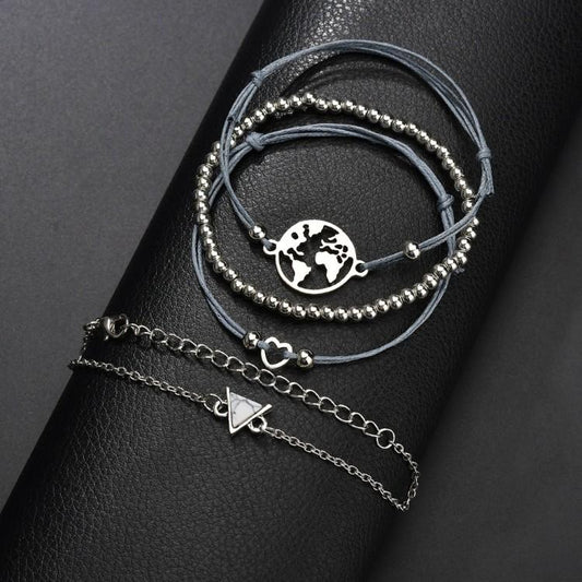 White Marble Pyramid Filigree World 4 Piece Bracelet Set ITALY Design