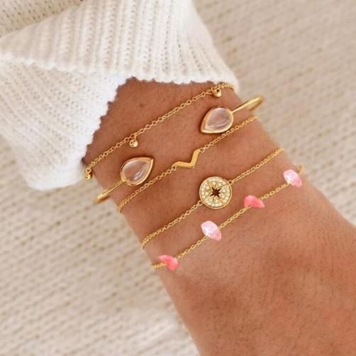 5 Piece Pink Crystal Celestial Bracelet Set ITALY Design
