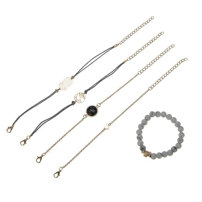 Pineapple Express Black Marble 5 Piece Bracelet Set