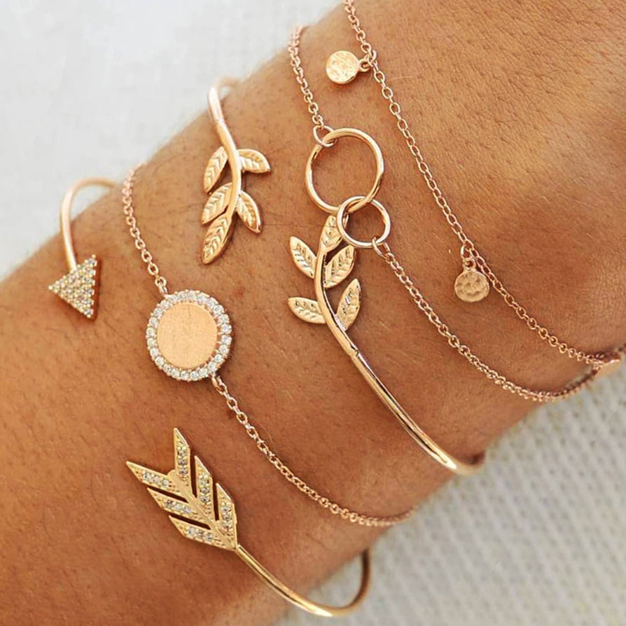 Celestial Marble Crystals and Gemstone 5 Piece Bracelet Set - 25+ Styles Available
