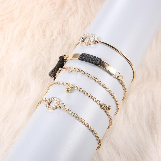Black Tassel Pav'e 5 Piece Bracelet Set ITALY Design