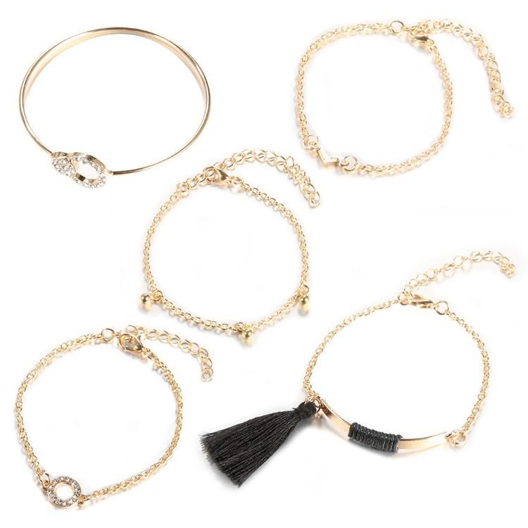 Black Tassel Pav'e 5 Piece Bracelet Set ITALY Design