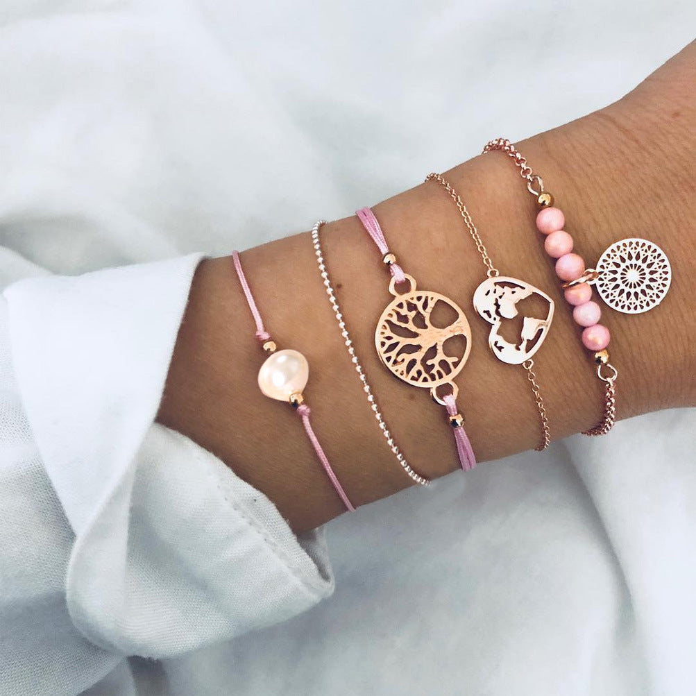 Celestial Marble Crystals and Gemstone 5 Piece Bracelet Set - 25+ Styles Available