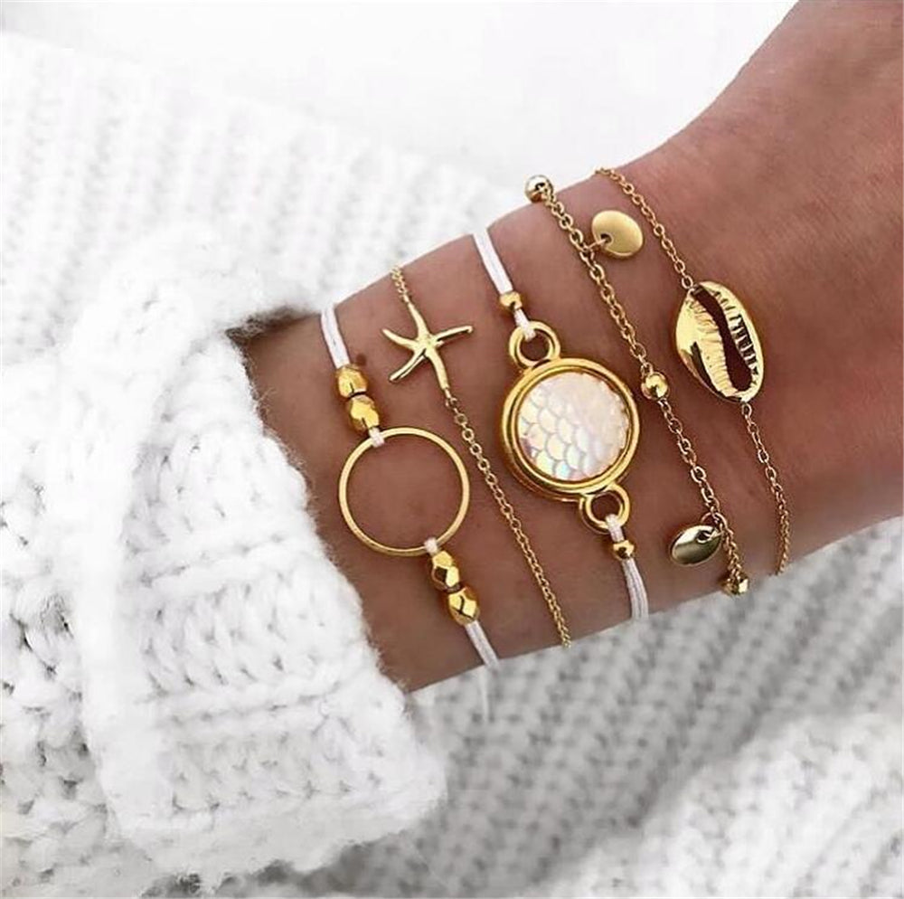 Celestial Marble Crystals and Gemstone 5 Piece Bracelet Set - 25+ Styles Available