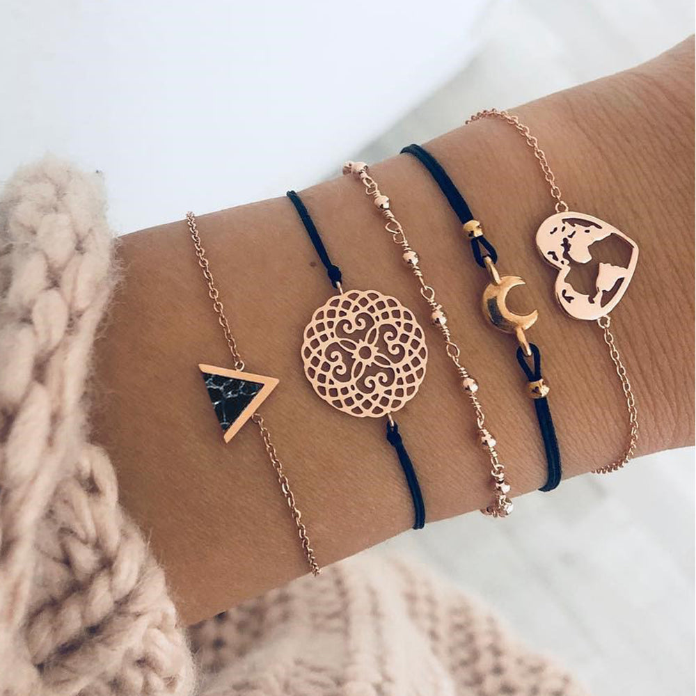 Celestial Marble Crystals and Gemstone 5 Piece Bracelet Set - 25+ Styles Available