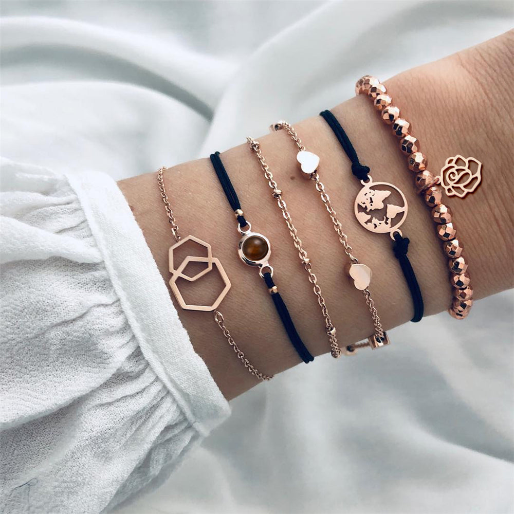 Celestial Marble Crystals and Gemstone 5 Piece Bracelet Set - 25+ Styles Available