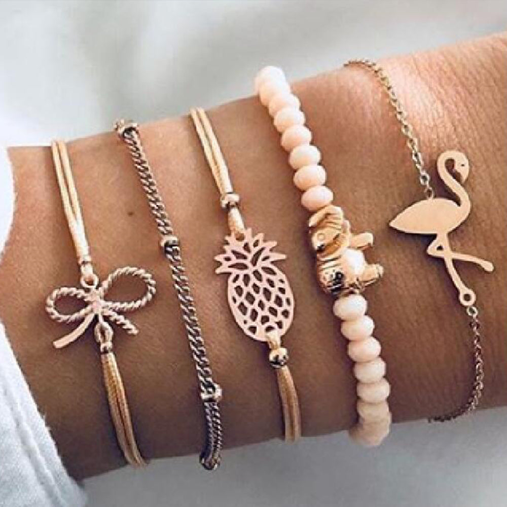 Celestial Marble Crystals and Gemstone 5 Piece Bracelet Set - 25+ Styles Available