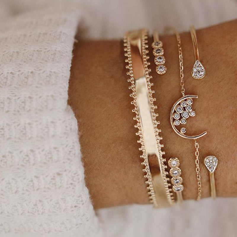 Celestial Marble Crystals and Gemstone 5 Piece Bracelet Set - 25+ Styles Available