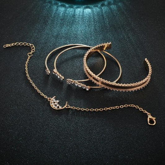 White Crystal Celestial 4 PC Bangle Set in Goldtone ITALY Design