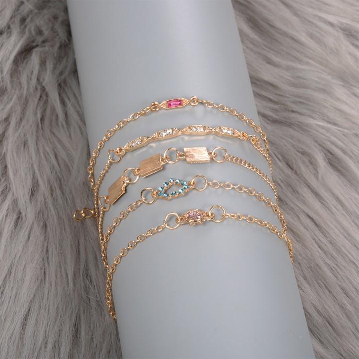5 Piece Cute & Kitschy Pav'e Minimalist Bracelet Set ITALY Design