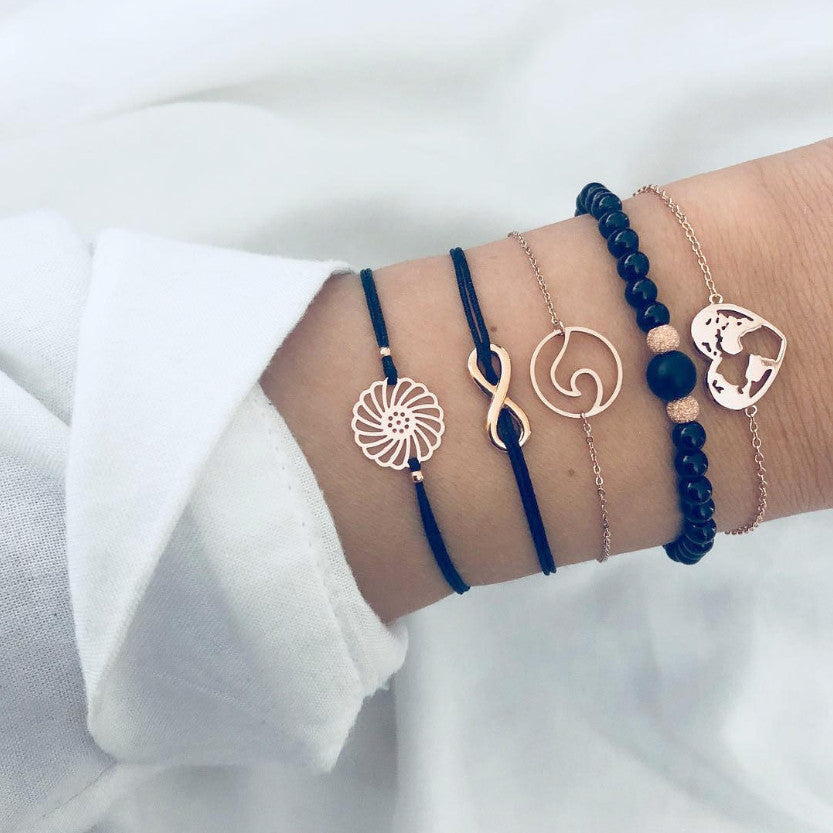 Celestial Marble Crystals and Gemstone 5 Piece Bracelet Set - 25+ Styles Available
