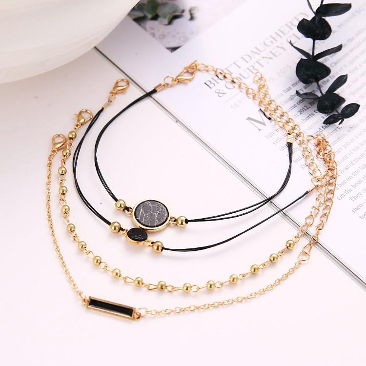 Black Lapis Marble Geometric 4 Piece Bracelet Set ITALY Design