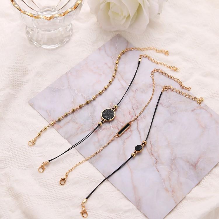 Black Lapis Marble Geometric 4 Piece Bracelet Set ITALY Design