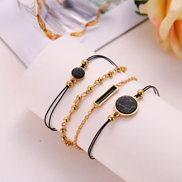 Black Lapis Marble Geometric 4 Piece Bracelet Set ITALY Design