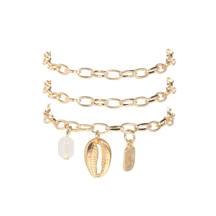 Chunky Sea Shell Pendants 3 Piece Bracelet in Goldtone Tone