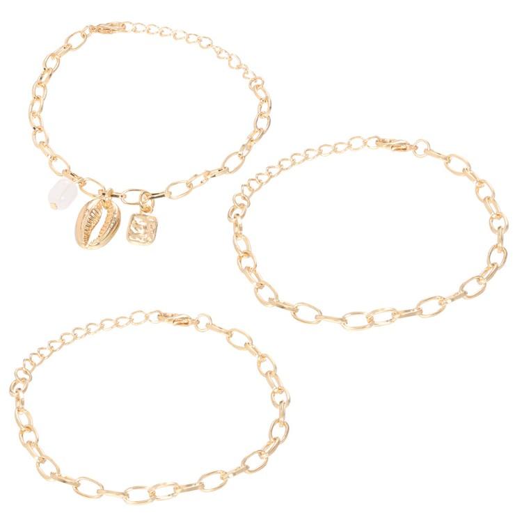 Chunky Sea Shell Pendants 3 Piece Bracelet in Goldtone Tone