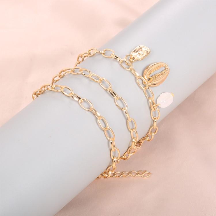 Chunky Sea Shell Pendants 3 Piece Bracelet in Goldtone Tone