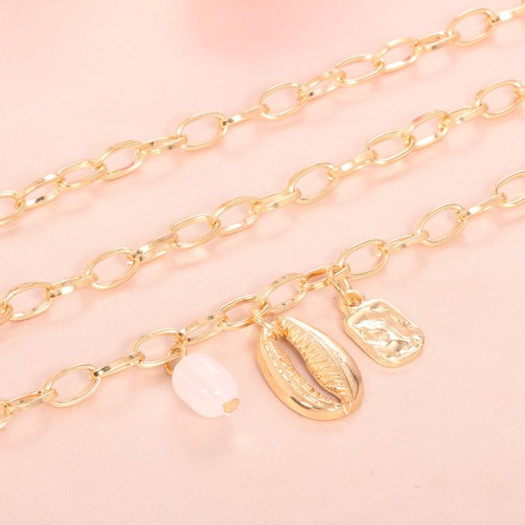 Chunky Sea Shell Pendants 3 Piece Bracelet in Goldtone Tone