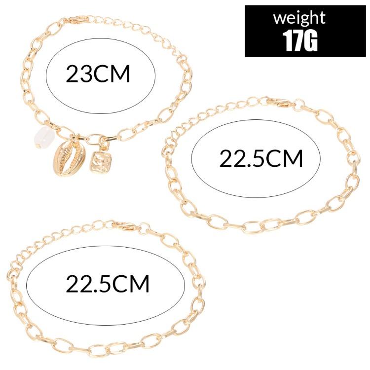 Chunky Sea Shell Pendants 3 Piece Bracelet in Goldtone Tone