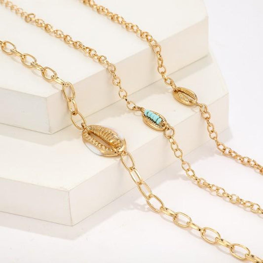 Turquoise Sea-Shell 3 Piece Bracelet Set in Goldtone ITALY Design
