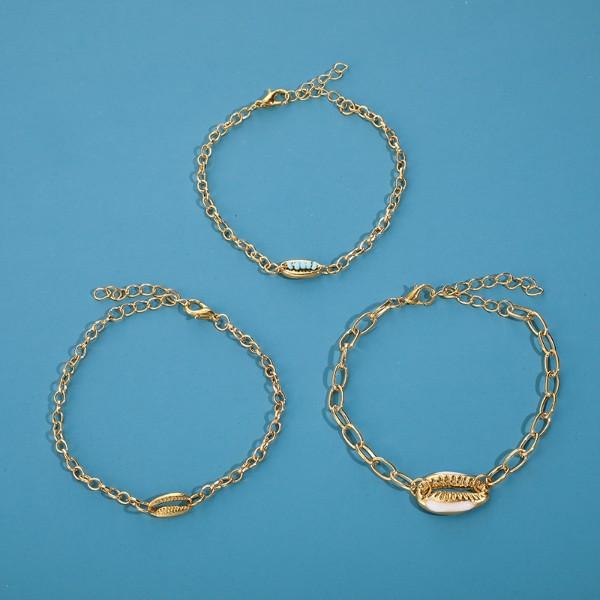 Turquoise Sea-Shell 3 Piece Bracelet Set in Goldtone ITALY Design