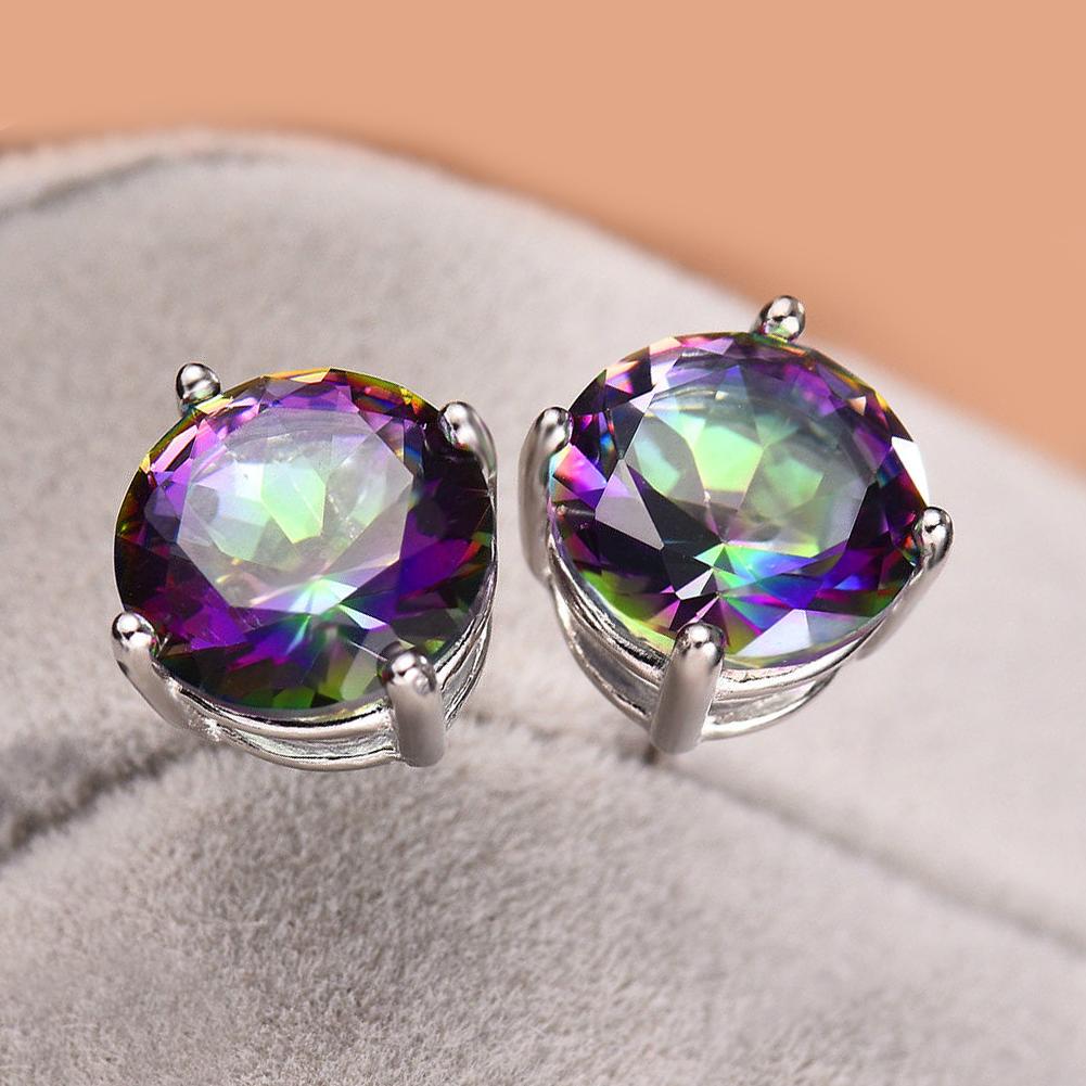 Серьги-гвоздики Mystic Topaz, украшенные кристаллами, 7 мм, серебристого цвета