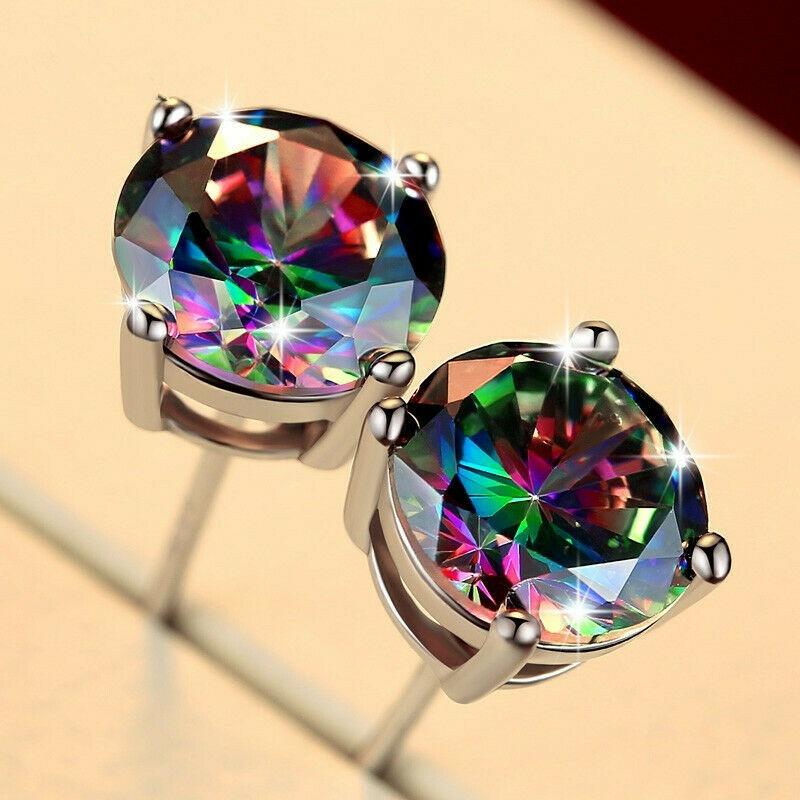 Серьги-гвоздики Mystic Topaz, украшенные кристаллами, 7 мм, серебристого цвета