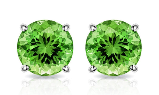 Peridot Created  Crystal 6mm Stud Earring 14K White Gold Plated - 1.00 CT