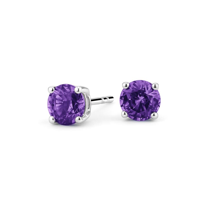 Amethyst Created Luxe Crystal 6mm Stud Earring 14K White Gold Plated - 1.00 CT - Riakoob