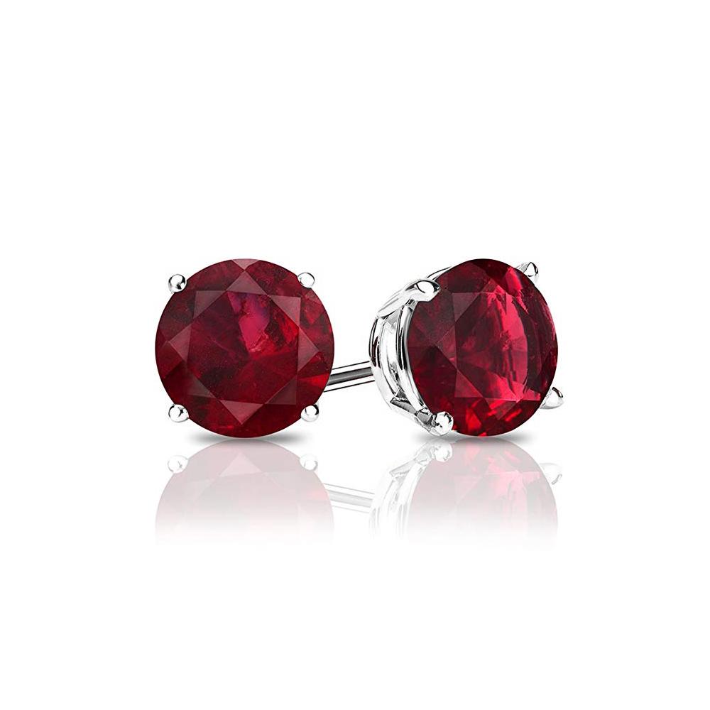 Ruby Created Crystal 6mm Stud Earring 14K White Gold Plated - 1.00 CT
