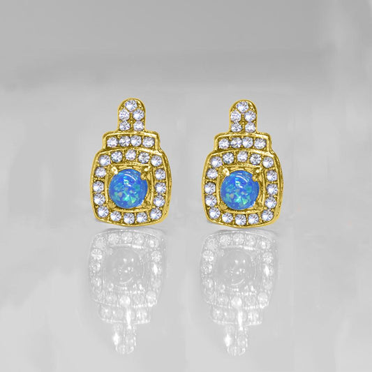 Oceanic Opal Double Halo Stud Earrings Made With  Elements in Goldtone Tone