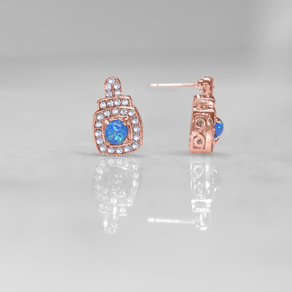 Oceanic Opal Double Halo Stud Earrings Made With Luxe Elements in Goldtone Tone  ITALY Design