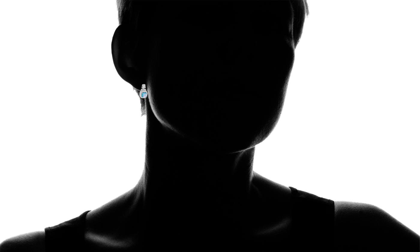 Oceanic Opal Double Halo Stud Earrings Made With  Elements in Goldtone Tone