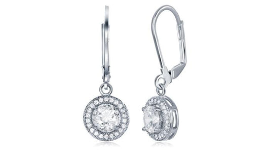 Pave Halo Disc Drop Earring Embellished with  Crystals in  Silvertone