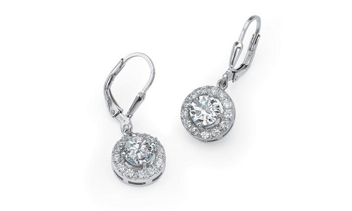 Pave Halo Disc Drop Earring Embellished with  Crystals in  Silvertone