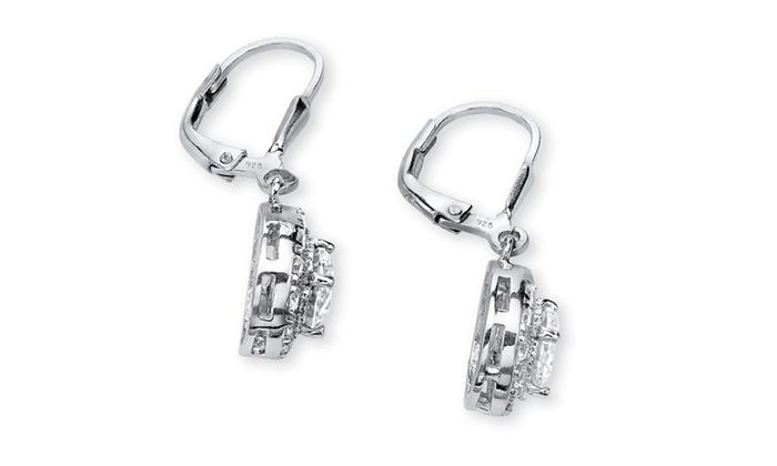 Pave Halo Disc Drop Earring Embellished with  Crystals in  Silvertone