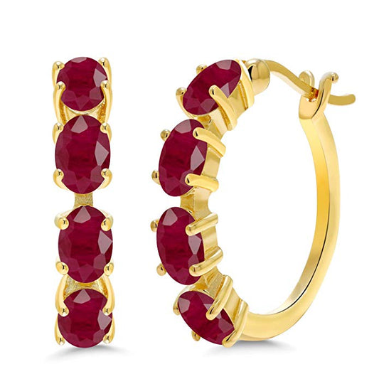 Red Crystal Oval Cut Multi-Lining Clip On Earrings in Goldtone Tone